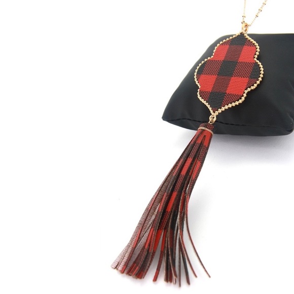 NWT!Sale 🔥Buffalo Plaid Faux Leather With Tassels Necklace High Quality - Picture 6 of 8